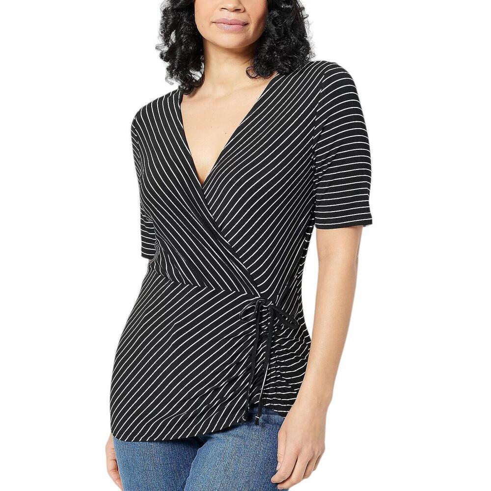 Truth + Style Women's Stripe Jersey Detail Top Blk/White - Regular